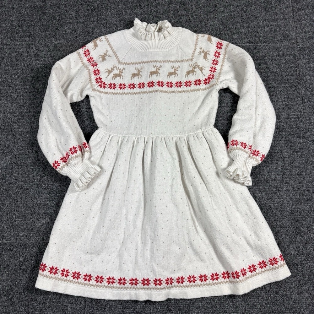 Janie and Jack Toddler Girl's Knit Christmas Dress 6 Reindeer Winter Snowflake